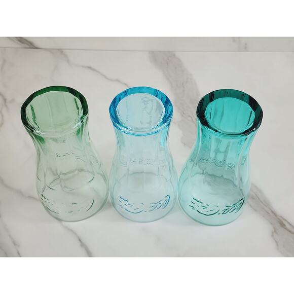 Coca Cola Drinking Glasses Embossed Logo 16oz Glass Tumblers Turquoise Green x3 - Picture 10 of 12